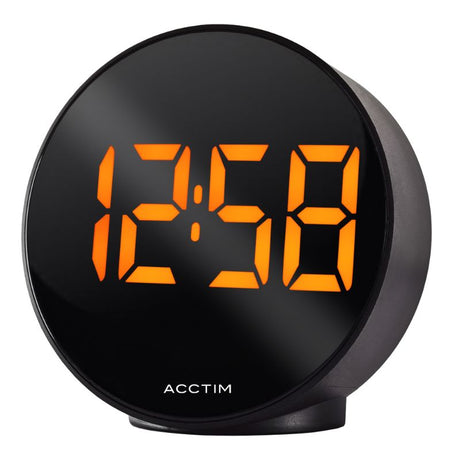 Sleek black 1.4-inch LED clock with brightness control, USB charging, and indoor temperature display for home or office.