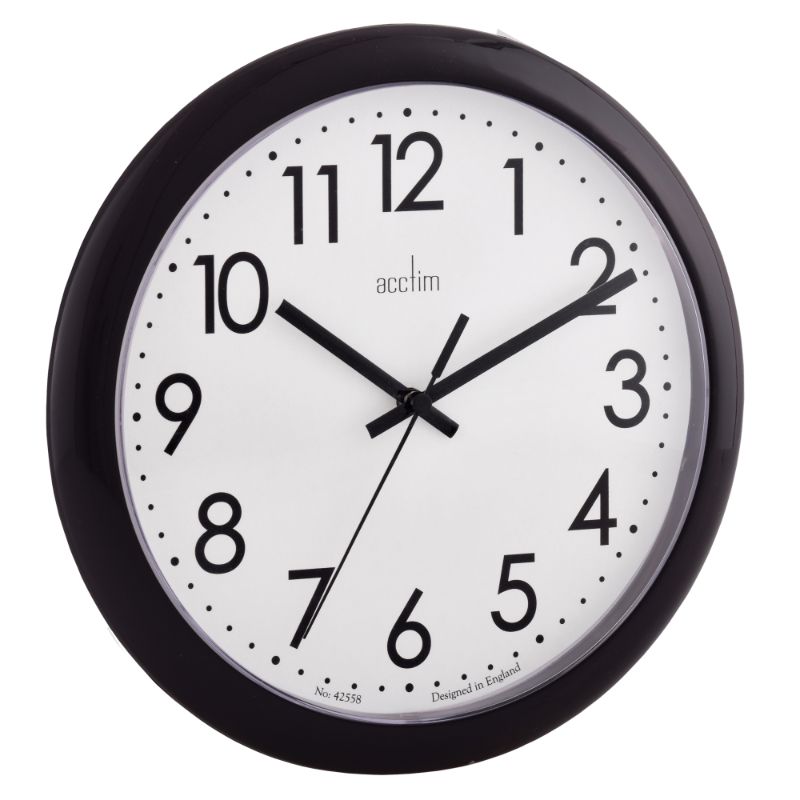 Stylish Acctim Abingdon Black Wall Clock, 25.5cm, sleek design, precise quartz movement, perfect for modern decor.