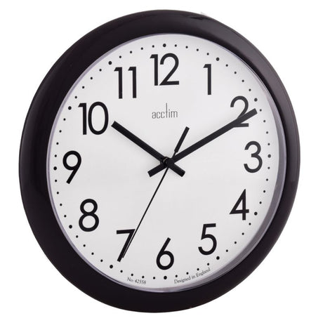 Stylish Acctim Abingdon Black Wall Clock, 25.5cm, sleek design, precise quartz movement, perfect for modern decor.