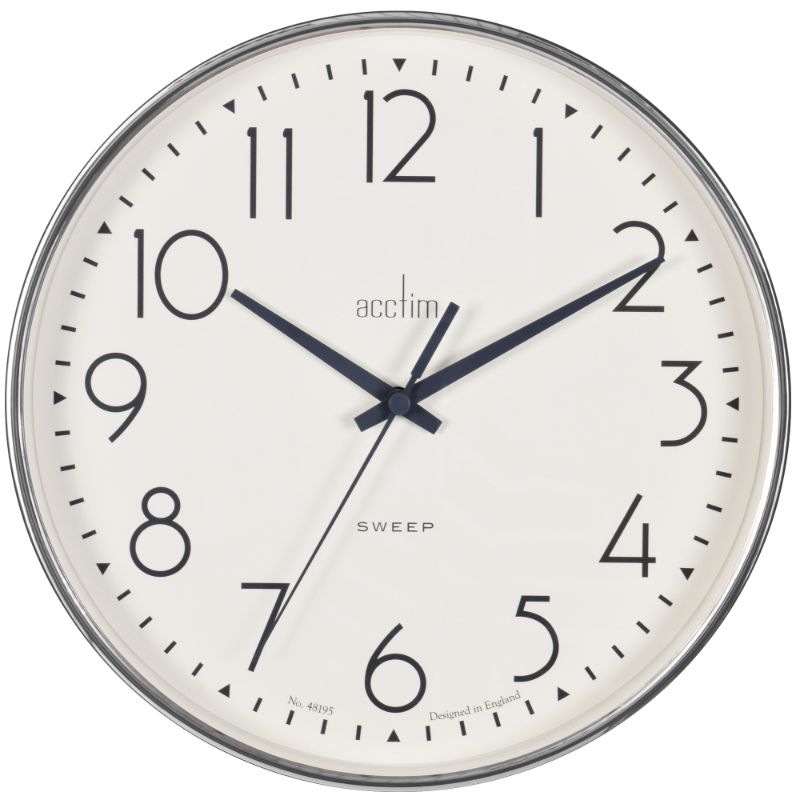 Chrome 25cm wall clock with retro design, non-ticking sweep hand, and durable glass lens for modern decor.