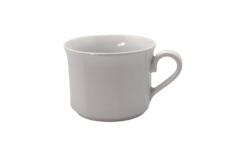 Set of 6 Jab White 250ml mugs, durable melamine with elegant white finish, scratch resistant, dishwasher safe, ideal for hot beverages.