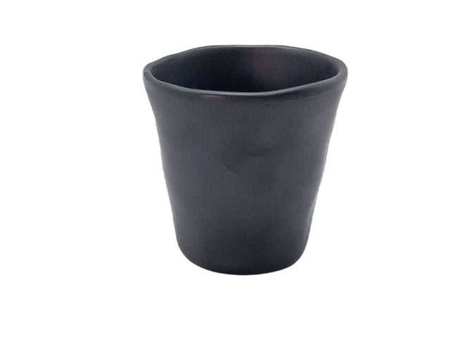 Set of 6 matte black melamine tumblers, 300ml, durable, stylish, dishwasher safe, ideal for hot and cold drinks.