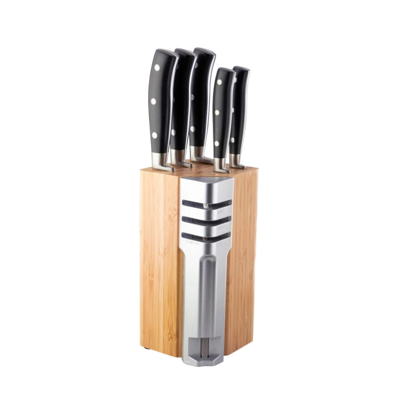 Knife Block Set with 3-Stage Sharpener - Taylors Henley Bamboo (5pc)