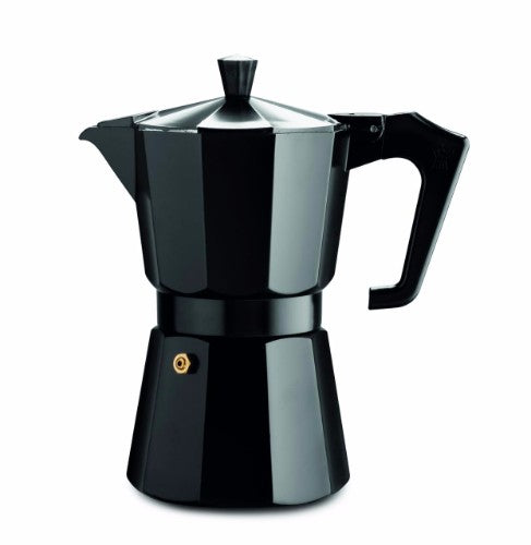 Pezzetti Black Italexpress Aluminium Coffee Maker 6C, 6-cup stovetop espresso maker with elegant black design for bold coffee.