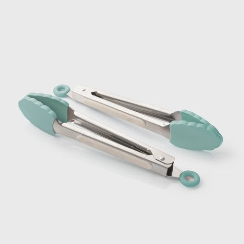 Taylors Set 2 Mini Stainless Steel Tongs - Buttermilk/Turq