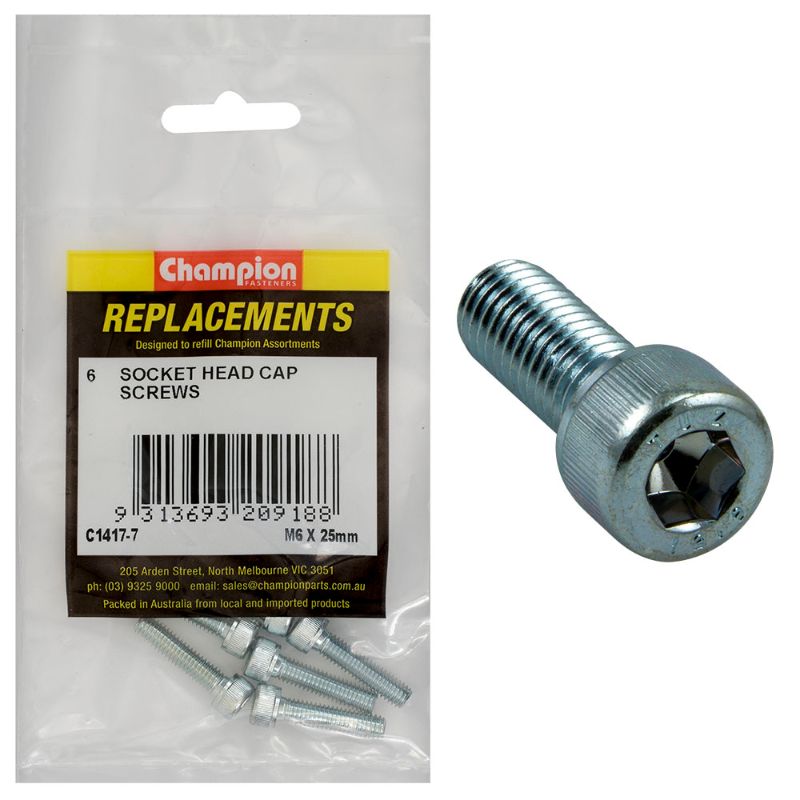 M6 X 25MM SOCKET HEAD CAP SCREWS - 6PK