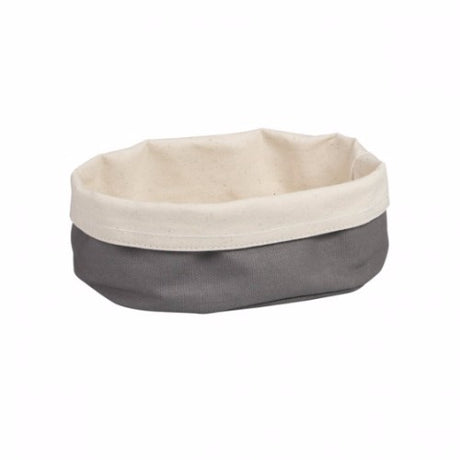 Oval charcoal and cream canvas bread bag, 200x150x70mm, stylish and eco-friendly storage for fresh baked goods.