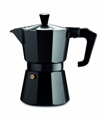 Pezzetti Black Italexpress Aluminium Coffee Maker 1C, sleek design for rich, authentic Italian espresso brewing.