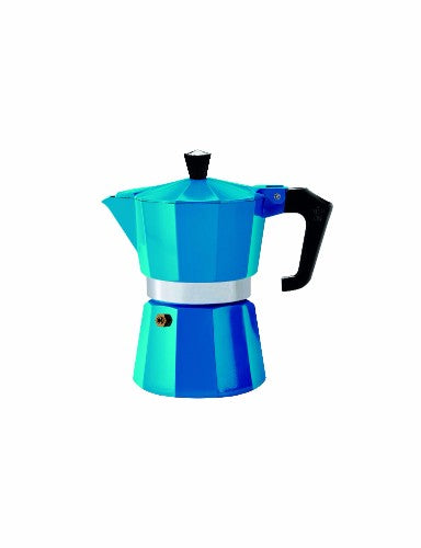 Pezzetti Teal Italexpress Aluminium Coffee Maker 3C, featuring a vibrant teal design for rich, flavorful espresso brewing.