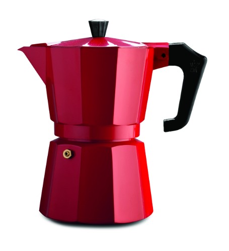 Pezzetti Red Italexpress Aluminium Coffee Maker 3C, stylish stovetop espresso maker for rich, aromatic coffee at home.