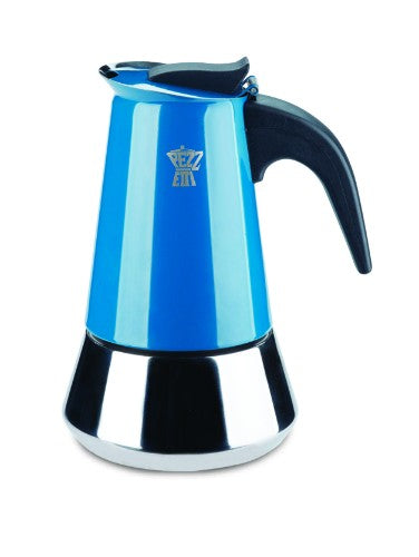 Pezzetti Teal SteelExpress 2C: stylish induction espresso maker for robust, aromatic coffee at home.