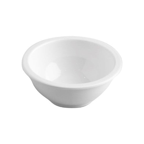 Set of 6 elegant white melamine sauce dishes, scratch-resistant and ideal for indoor/outdoor dining up to 110°C.