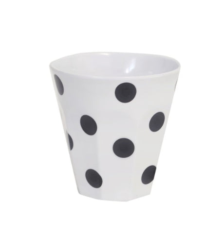 Set of 6 Jab tumblers with elegant black dots design, durable melamine, 300ml capacity, dishwasher safe, perfect for any occasion.