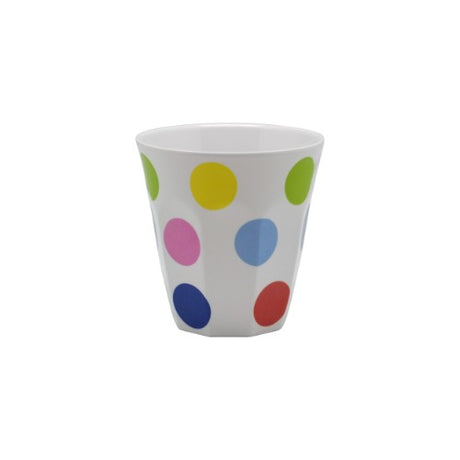 Set of 6 vibrant Jab Polka Dots Tumblers, 300ml, melamine, scratch-resistant, stylish for any indoor or outdoor occasion.