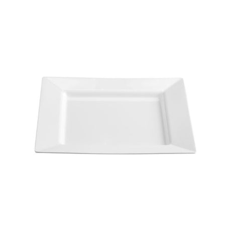 Set of 6 Jab Square White 25cm platters, durable melamine with porcelain-like finish, ideal for elegant dining and outdoor use.