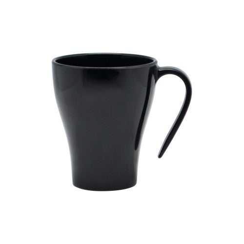 Set of 6 solid black Jab Stacking Gelato mugs, 330ml, durable melamine, elegant design, dishwasher safe.