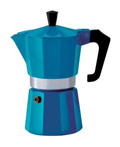 Pezzetti Teal Italexpress Aluminium Coffee Maker 6C, stylish 6-cup Moka pot for rich, authentic Italian espresso.