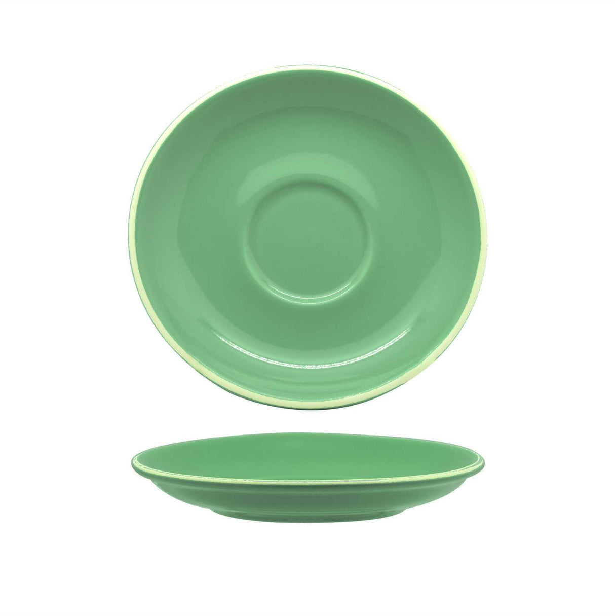 Set of 6 mint green espresso saucers, crafted from durable porcelain for a stylish coffee experience.