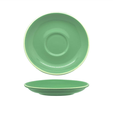 Set of 6 mint green espresso saucers, crafted from durable porcelain for a stylish coffee experience.