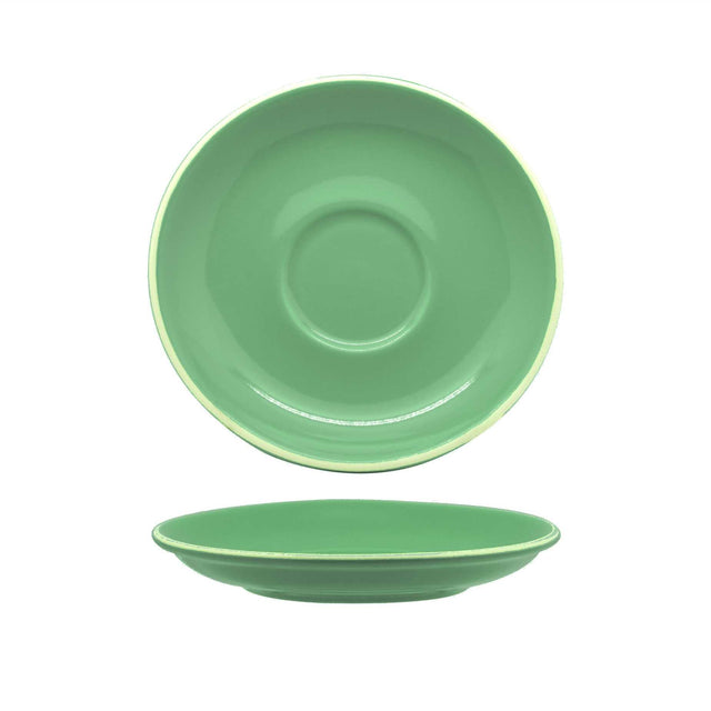 Set of 6 mint green espresso saucers, crafted from durable porcelain for a stylish coffee experience.