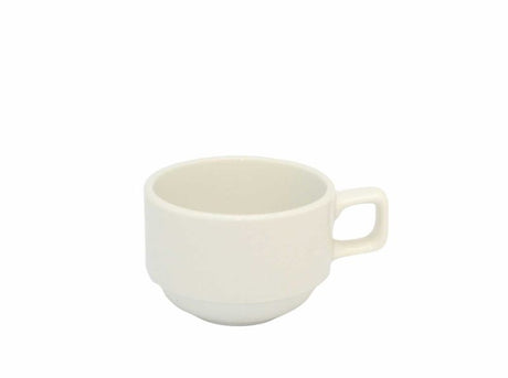 Elegant 200ml porcelain demitasse coffee can, stackable, dishwasher and microwave safe for stylish coffee serving.