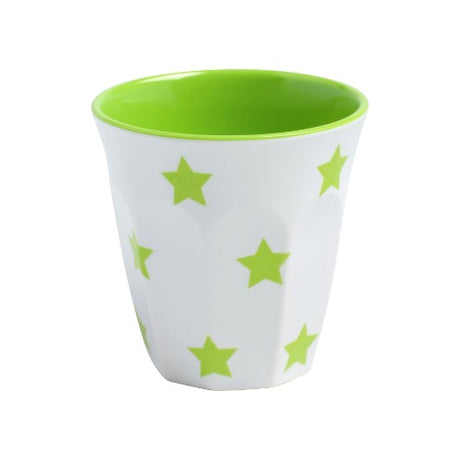 Set of 6 durable melamine tumblers with vibrant Lime Star design, ideal for outdoor use and everyday dining.