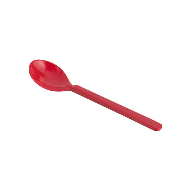 Set of 12 vibrant red melamine gelato spoons, 14cm long, durable, dishwasher safe, perfect for dessert and versatile use.