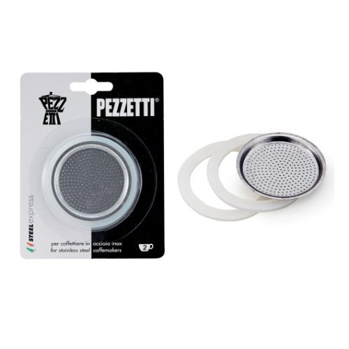 Pezzetti Steelexpress 10 Cup Gaskets and Filter for stainless steel coffee makers, ensuring optimal seal and brewing performance.