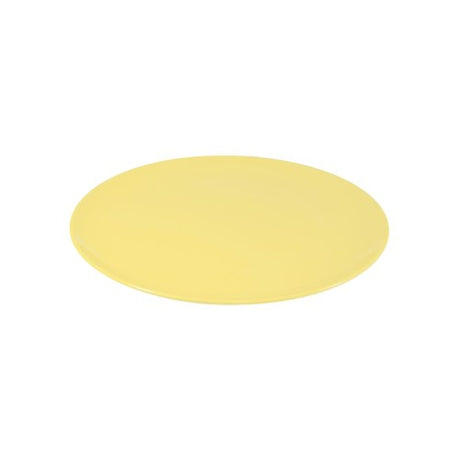Set of 6 lemon-colored Jab Sorbet Round Coupe Plates, stylish, durable melamine, scratch-resistant, and dishwasher safe.
