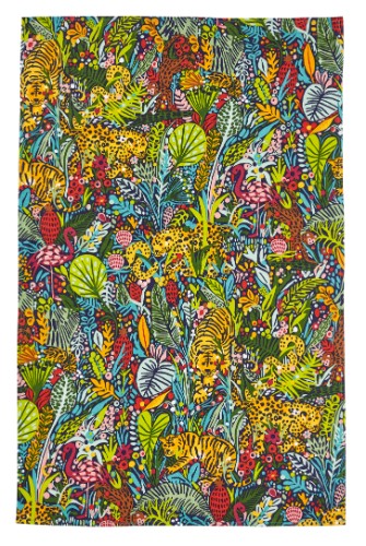 Vibrant Ulster Weavers Menagerie cotton tea towel featuring whimsical animal illustrations, perfect for drying dishes and home decor.