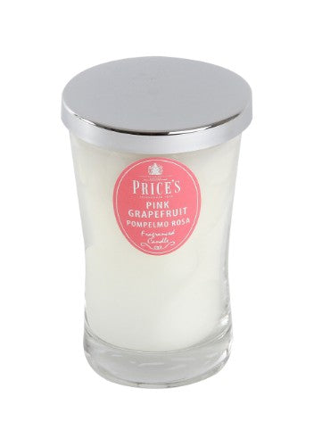 Prices Pink Grapefruit Signature Large Jar candle, 70-hour burn time, vibrant citrus aroma in decorative jar.