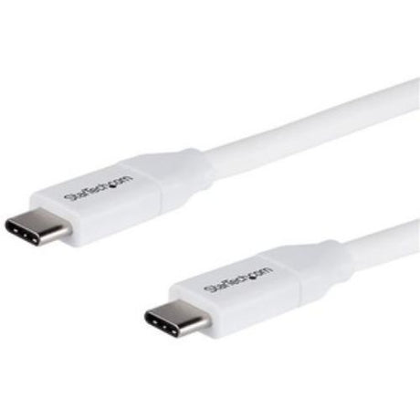 High-speed 2m USB-C to USB-C cable in white, supporting 5A fast charging and data transfer for laptops and mobile devices.