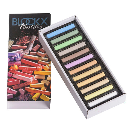 BLOCKX Soft Pastel 12 Set featuring vibrant light colors, perfect for artists seeking quality and precise application.