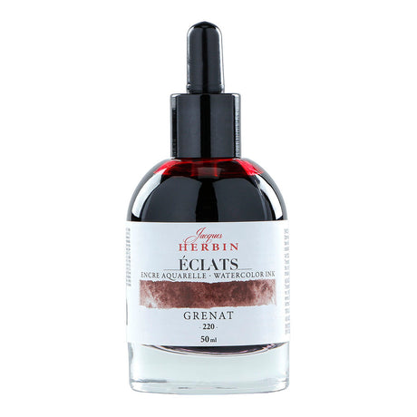 50ml dropper bottle of Jacques Herbin Eclats Watercolour Ink 220 Garnet, vibrant and transparent for artistic use.