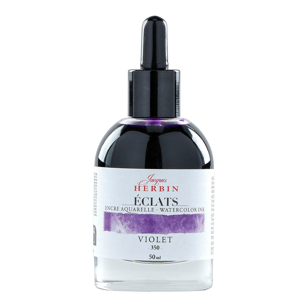 Vibrant 50ml Jacques Herbin Eclats Watercolour Ink in rich violet, perfect for creating luminous artwork and blending hues.