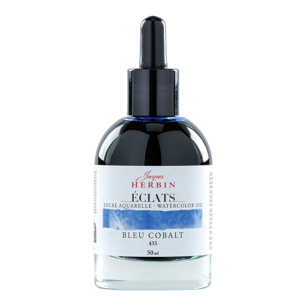 50ml dropper bottle of Jacques Herbin Eclats Watercolour Ink in vibrant Cobalt Blue, ideal for artists and crafters.