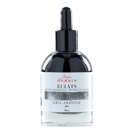 50ml dropper bottle of Jacques Herbin Eclats Watercolour Ink in Slate Grey, ideal for vibrant art and creative expressions.