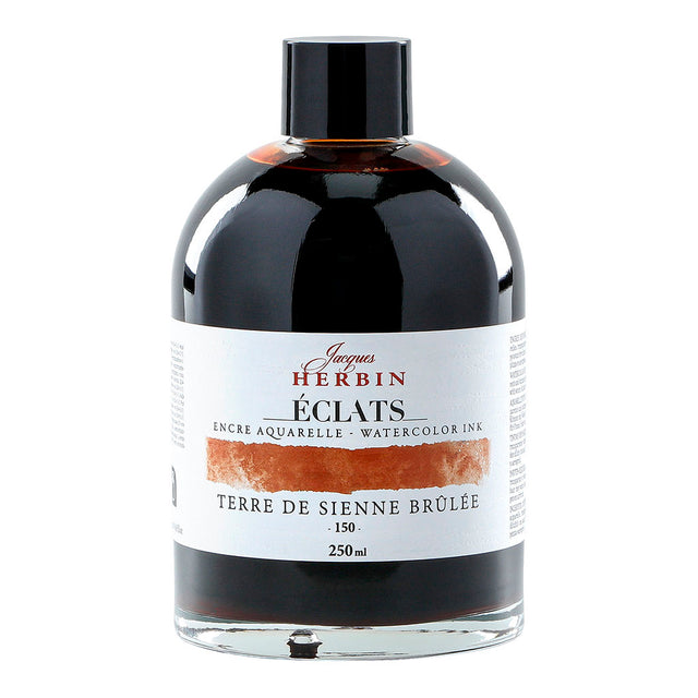 250ml bottle of Jacques Herbin Eclats Watercolour Ink in Burnt Siena, ideal for vibrant artwork and multiple techniques.