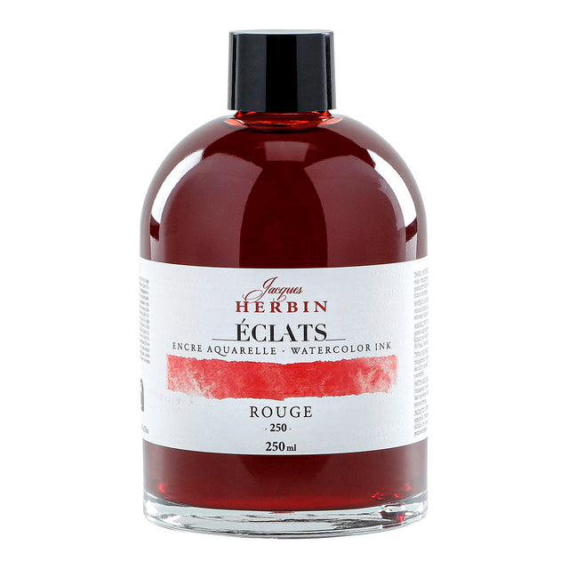 250ml bottle of vibrant Jacques Herbin Eclats Red watercolour ink, ideal for artistic blending and high-quality creations.