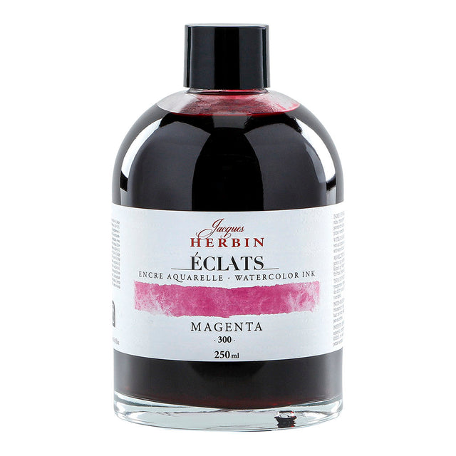 Vibrant 250ml Jacques Herbin Eclats Watercolour Ink in Magenta, perfect for transparent blending and layering in artwork.