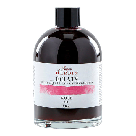 250ml bottle of Jacques Herbin Eclats Watercolour Ink in vibrant 310 Pink, ideal for blending and versatile artistic applications.