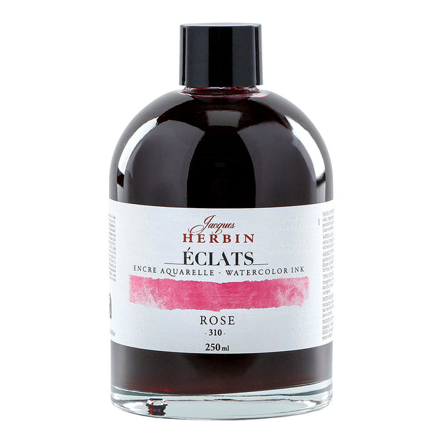 250ml bottle of Jacques Herbin Eclats Watercolour Ink in vibrant 310 Pink, ideal for blending and versatile artistic applications.