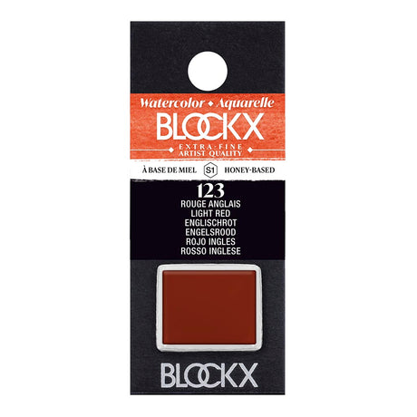 BLOCKX Watercolour Half Pan S1 123 Light Red in vivid color, crafted for elegance and durability, ideal for artists.