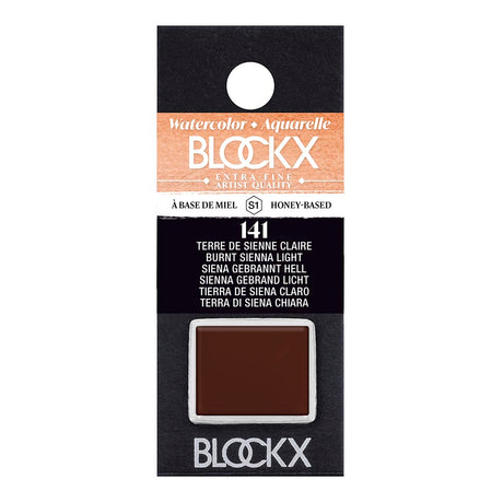 BLOCKX Watercolour Half Pan in Light Burnt Sienna, offering warm earthy tones perfect for landscapes and portraits.