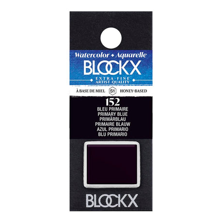 BLOCKX Watercolour Half Pan S1 152 Primary Blue, vibrant and transparent pigment for artists, crafted in Belgium.