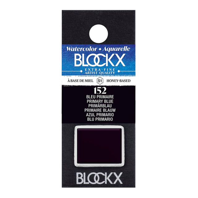 BLOCKX Watercolour Half Pan S1 152 Primary Blue, vibrant and transparent pigment for artists, crafted in Belgium.