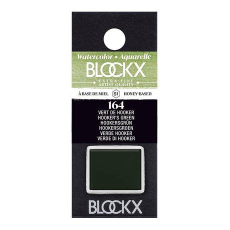 BLOCKX Watercolour Half Pan S1 164 Hookers Green features a rich, lightfast green pigment, ideal for vibrant landscape painting.