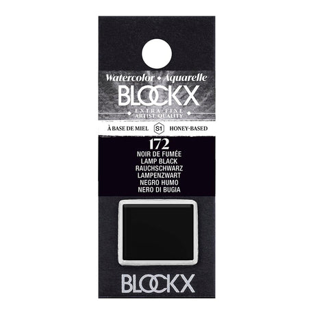 BLOCKX Watercolour Half Pan S1 172 Lamp Black featuring rich, lightfast black pigment for professional watercolor artistry.
