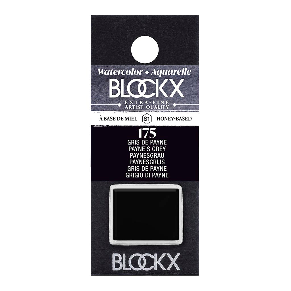 BLOCKX Watercolour Half Pan S1 175 Paynes Grey with rich semi-transparent pigment and light-resistant quality for vibrant art.