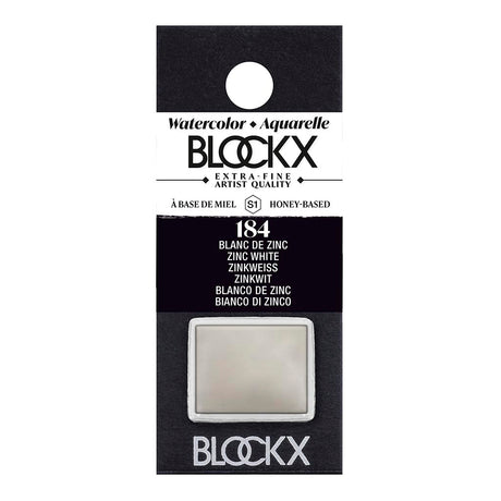 BLOCKX Watercolour Half Pan S1 184 Zinc White, featuring light-resistant pigments for vibrant, luminous artwork.